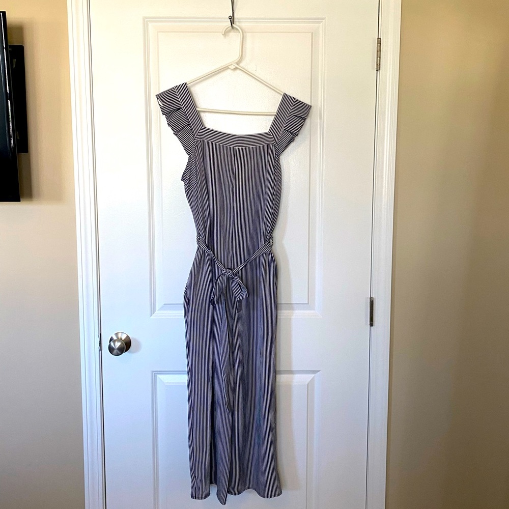 Lightweight jumpsuit wideleg stripes blue and white stripes size medium